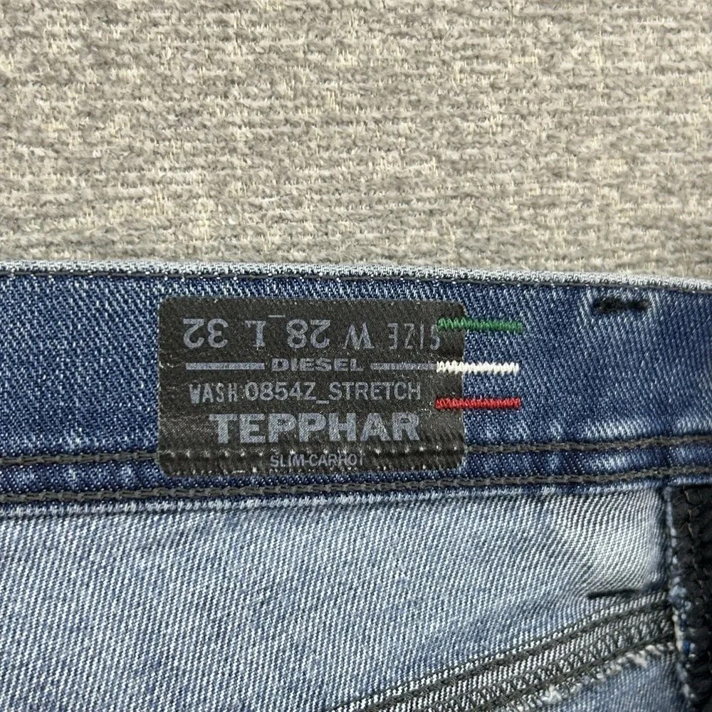 Diesel Tepphar Slim Carrot Jeans Men Size 28x32 Blue Denim Distressed Italy